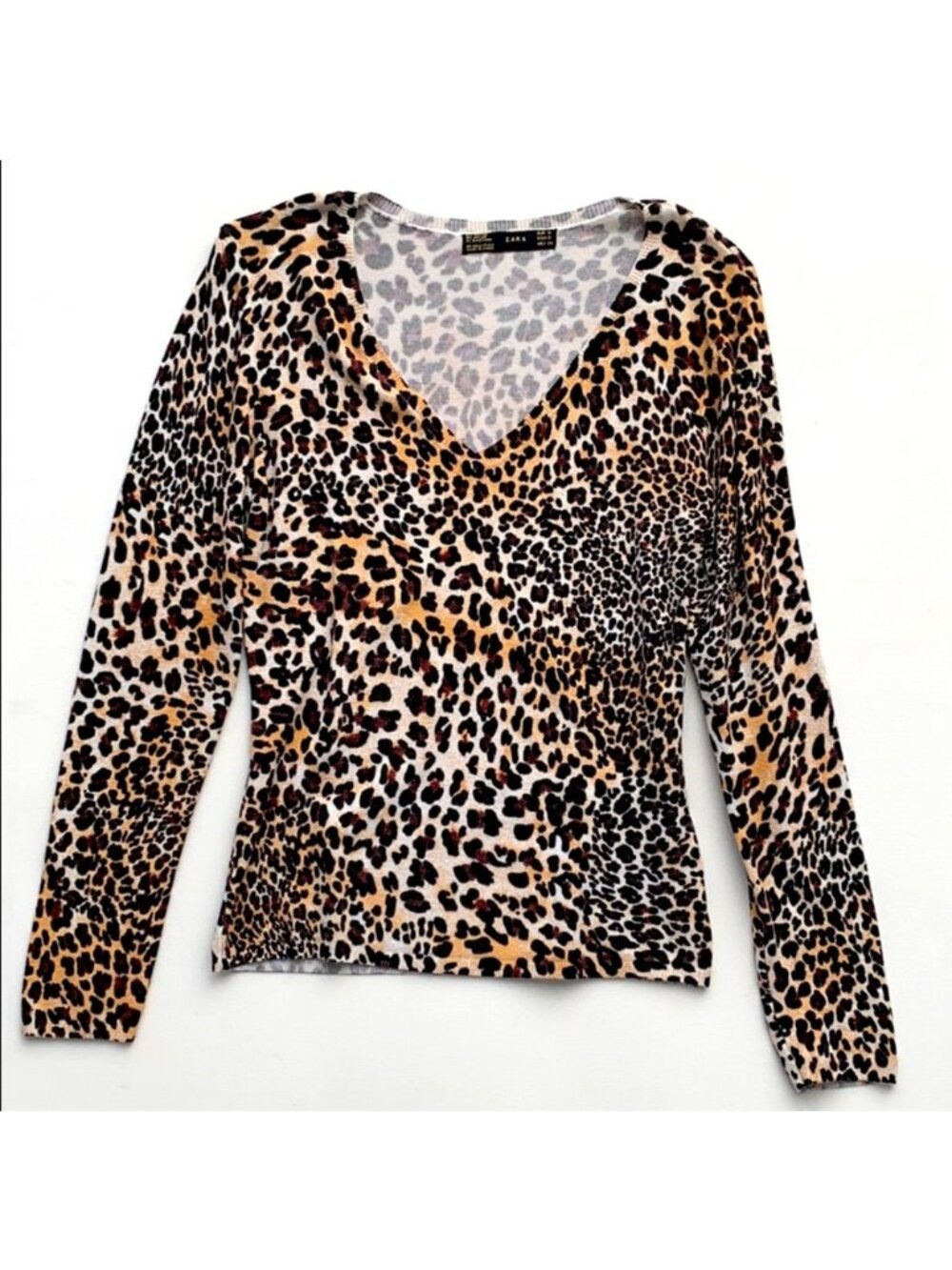 Zara Leopard V-Neck Knit Sweater ( S )
